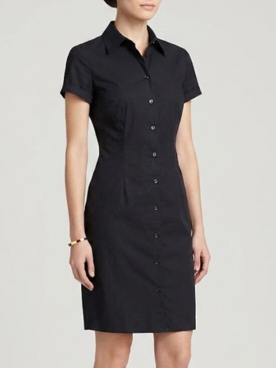 Ann Taylor Dresses & Skirts - Ann Taylor Black Stretch Sheath Dress Button Front Short Sleeve Size 4